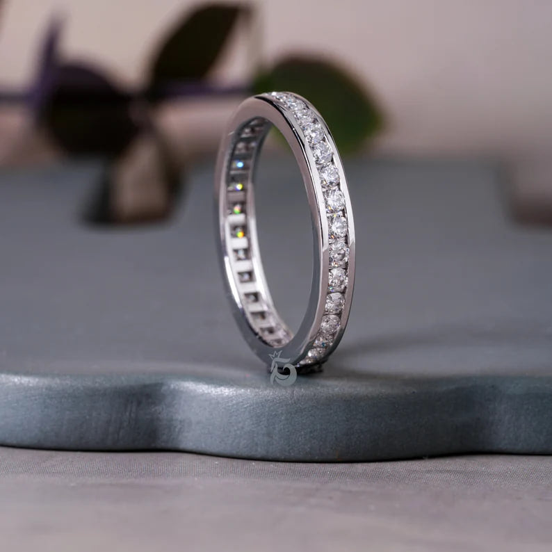 1.90MM Round Moissanite Full Eternity Band, Channel Set Wedding Ring