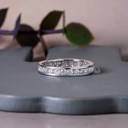 2.10MM Round Moissanite Channel Set Eternity Band in White Gold