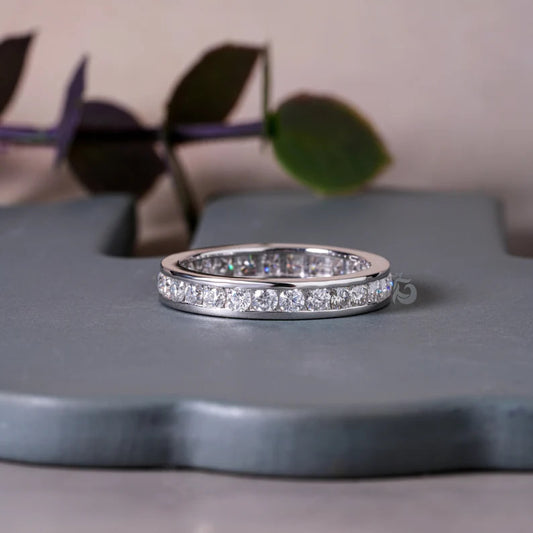 2.10MM Round Moissanite Channel Set Eternity Band in White Gold