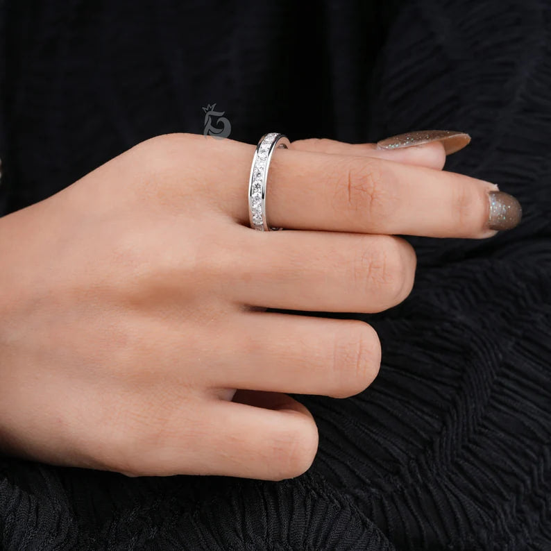2.10MM Round Moissanite Channel Set Eternity Band in White Gold