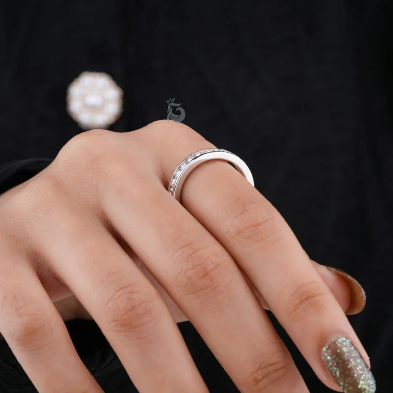 2.10MM Round Moissanite Channel Set Eternity Band in White Gold