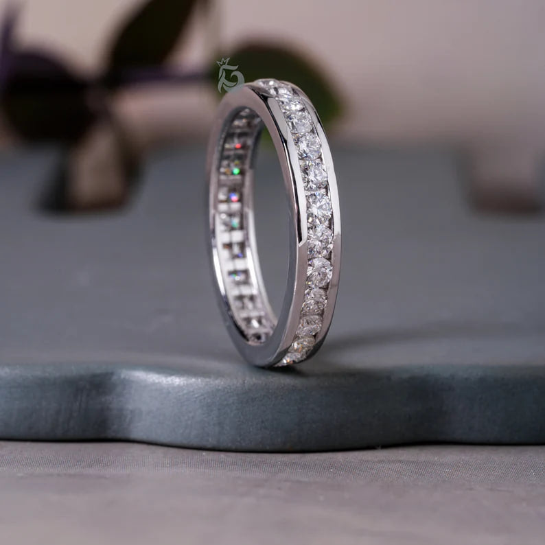 2.10MM Round Moissanite Channel Set Eternity Band in White Gold