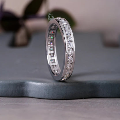 2.10MM Round Moissanite Channel Set Eternity Band in White Gold