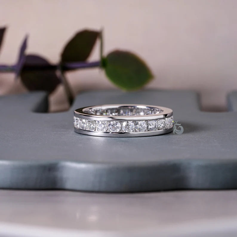 2.70MM Round Moissanite Channel Set Eternity Band – Full Eternity Comfort Fit Wedding Ring