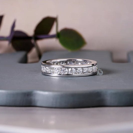 2.70MM Round Moissanite Channel Set Eternity Band – Full Eternity Comfort Fit Wedding Ring
