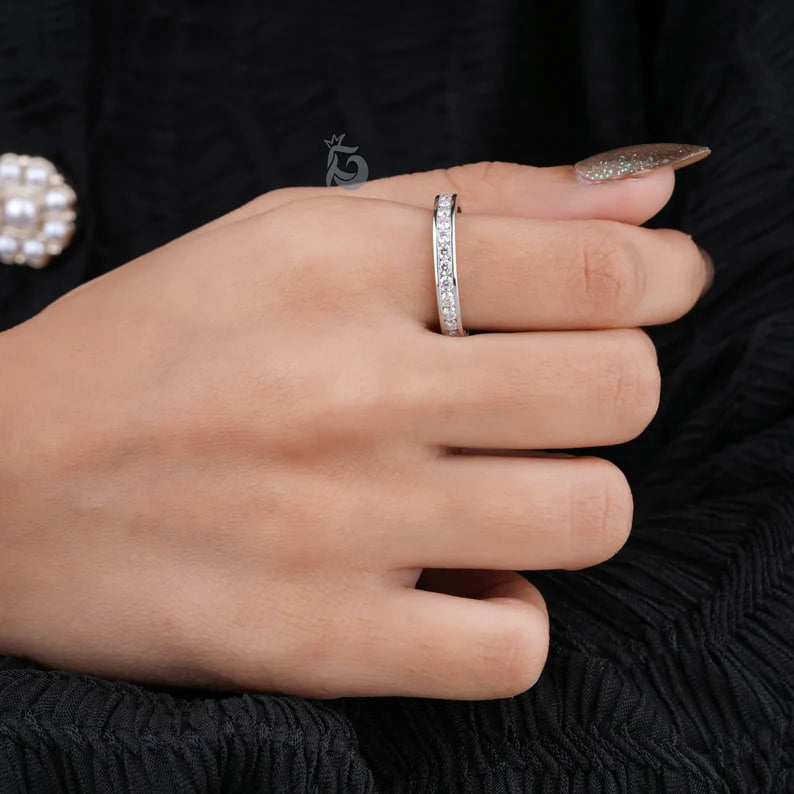 2.70MM Round Moissanite Channel Set Eternity Band – Full Eternity Comfort Fit Wedding Ring