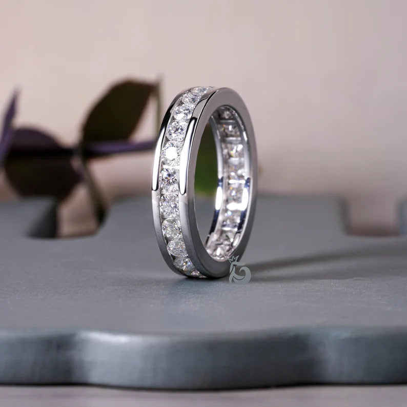 2.70MM Round Moissanite Channel Set Eternity Band – Full Eternity Comfort Fit Wedding Ring