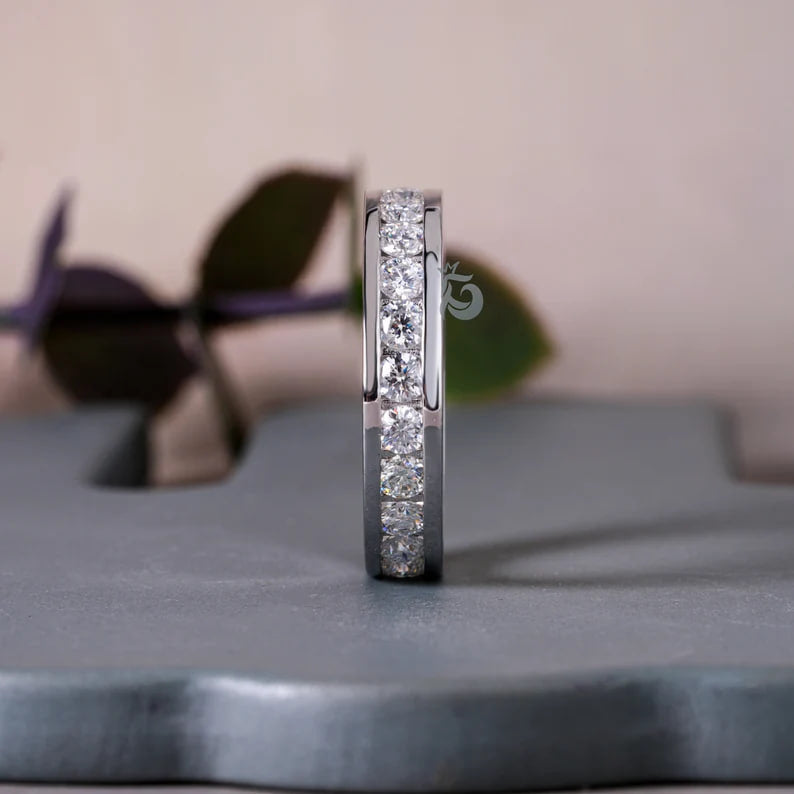2.70MM Round Moissanite Channel Set Eternity Band – Full Eternity Comfort Fit Wedding Ring