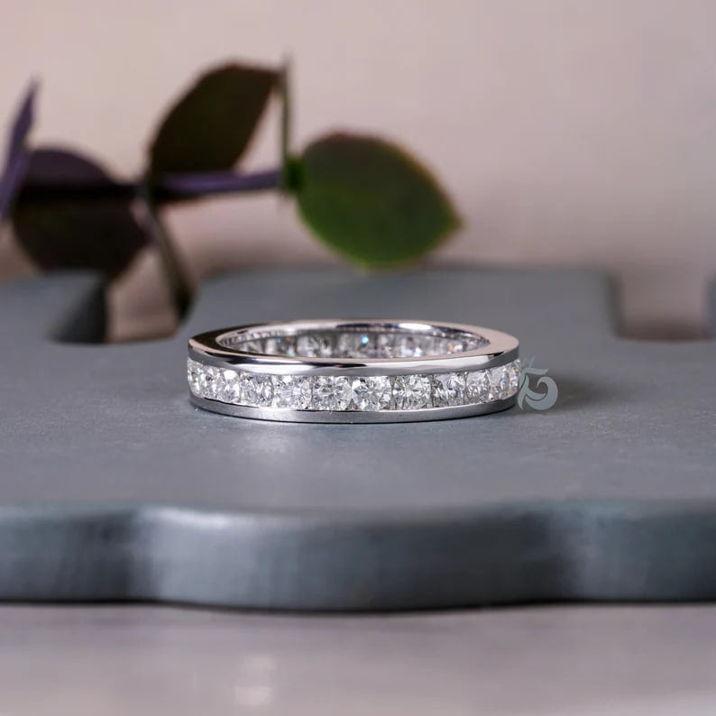 2.50MM Round Moissanite Full Eternity Band – 14K Gold Channel Set Wedding & Anniversary Ring