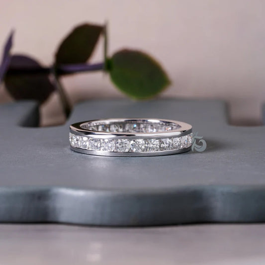 2.50MM Round Moissanite Full Eternity Band – 14K Gold Channel Set Wedding & Anniversary Ring