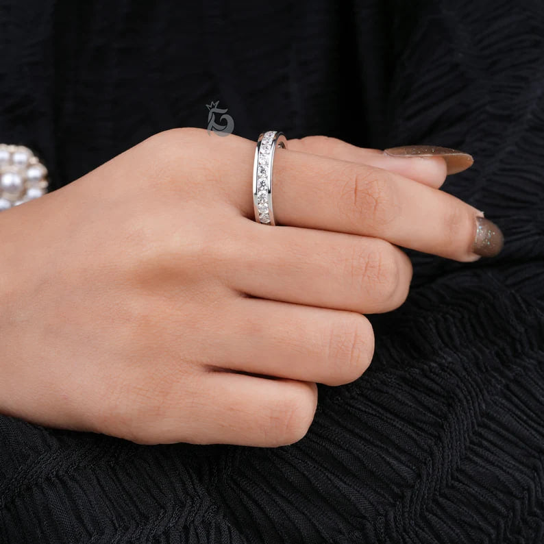 2.50MM Round Moissanite Full Eternity Band – 14K Gold Channel Set Wedding & Anniversary Ring