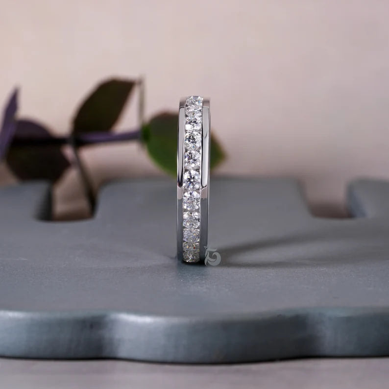 2.50MM Round Moissanite Full Eternity Band – 14K Gold Channel Set Wedding & Anniversary Ring