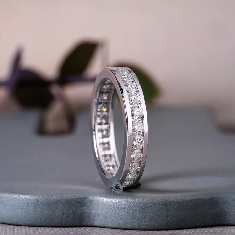 2.50MM Round Moissanite Full Eternity Band – 14K Gold Channel Set Wedding & Anniversary Ring
