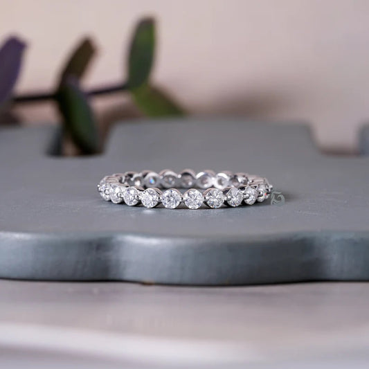 2.30MM Round Moissanite Floating Bubble Eternity Band in 14K White Gold