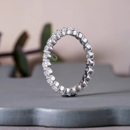 2.30MM Round Moissanite Floating Bubble Eternity Band in 14K White Gold