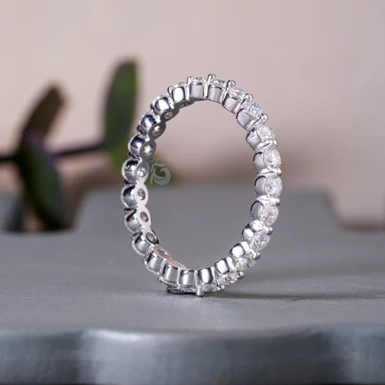2.30MM Round Moissanite Floating Bubble Eternity Band in 14K White Gold