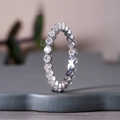 2.30MM Round Moissanite Floating Bubble Eternity Band in 14K White Gold