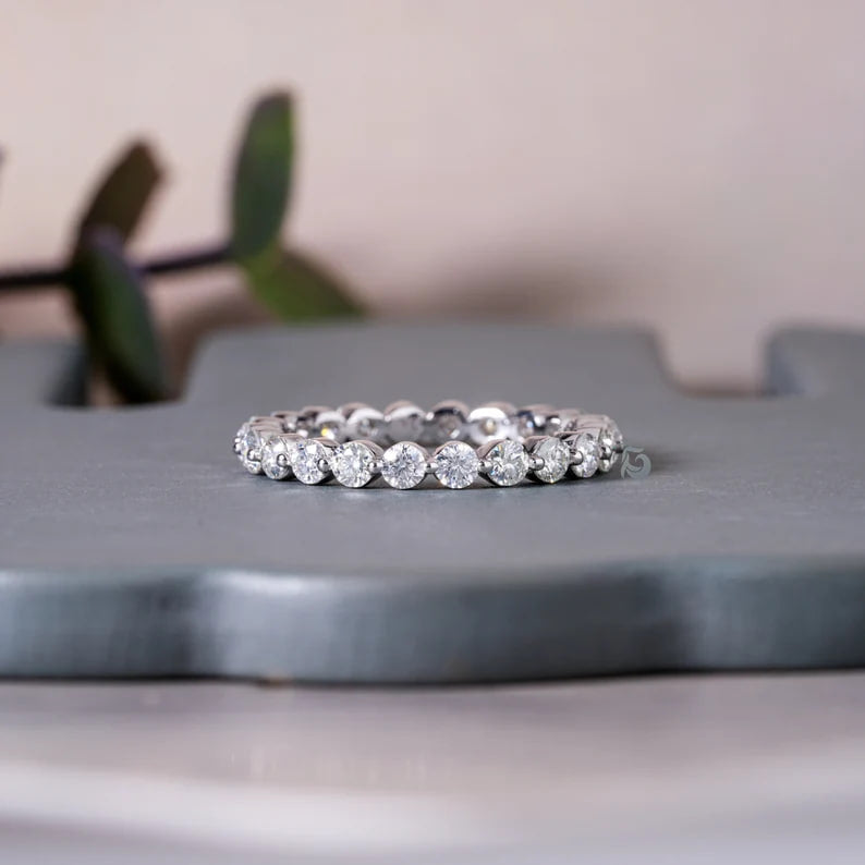 2.5MM Round Moissanite Floating Bubble Eternity Band, Single Prong Stacking Ring for Women