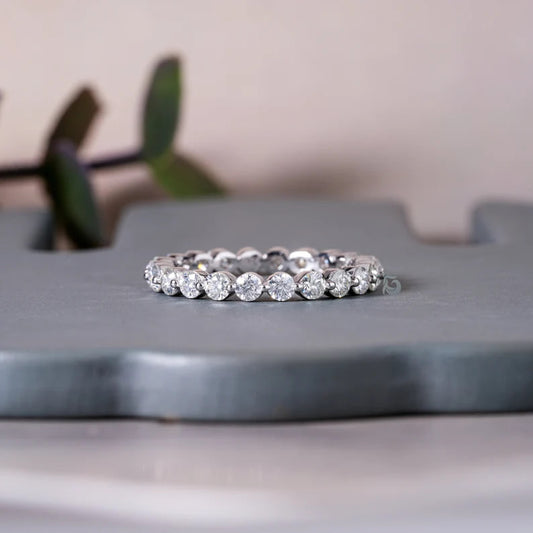 2.5MM Round Moissanite Floating Bubble Eternity Band, Single Prong Stacking Ring for Women