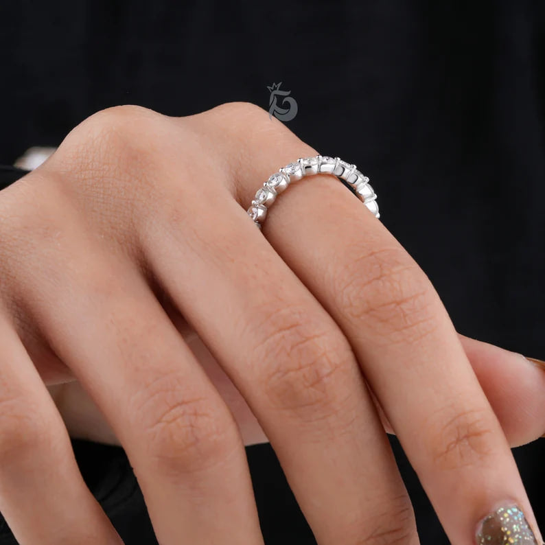2.5MM Round Moissanite Floating Bubble Eternity Band, Single Prong Stacking Ring for Women