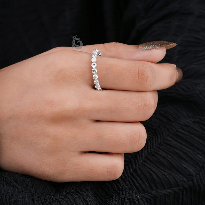 2.5MM Round Moissanite Floating Bubble Eternity Band, Single Prong Stacking Ring for Women