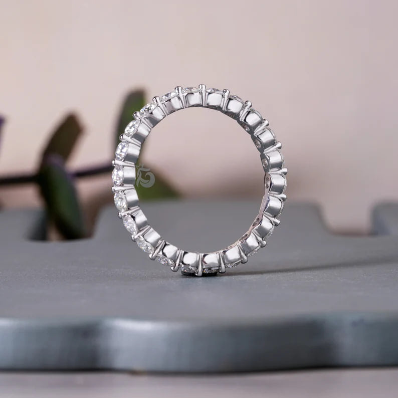 2.5MM Round Moissanite Floating Bubble Eternity Band, Single Prong Stacking Ring for Women