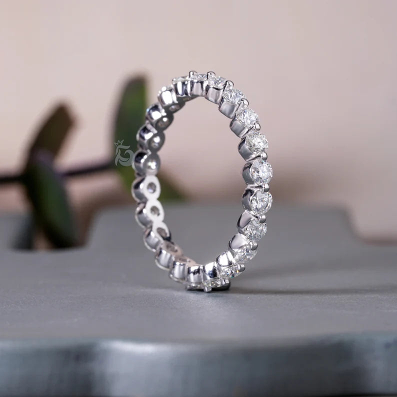 2.5MM Round Moissanite Floating Bubble Eternity Band, Single Prong Stacking Ring for Women