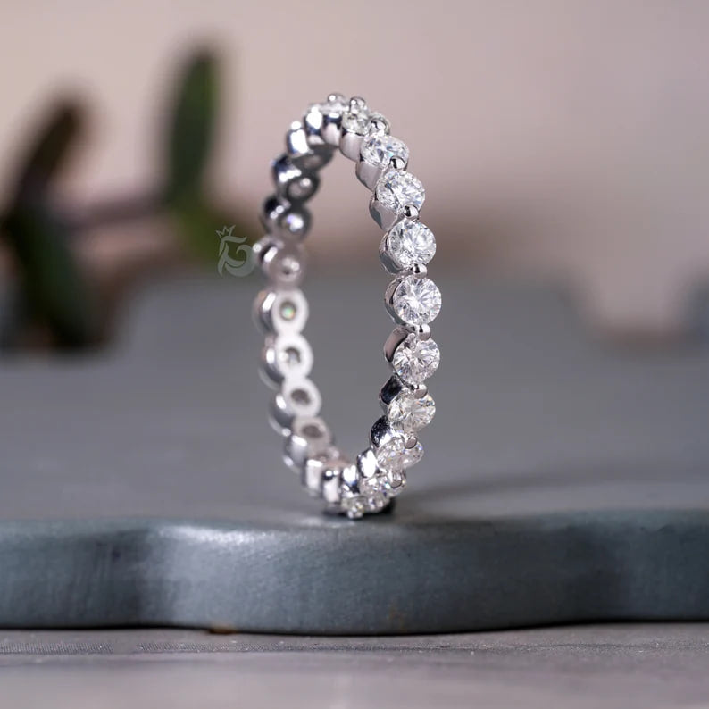 2.5MM Round Moissanite Floating Bubble Eternity Band, Single Prong Stacking Ring for Women