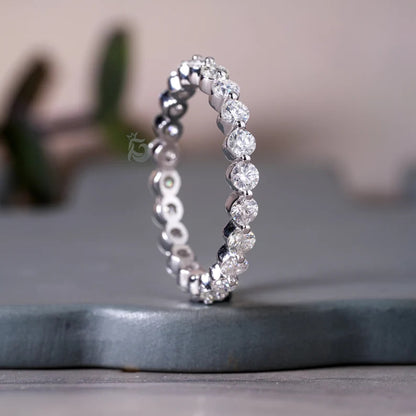 2.5MM Round Moissanite Floating Bubble Eternity Band, Single Prong Stacking Ring for Women