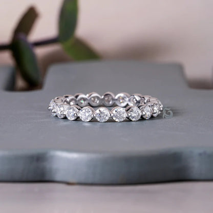 2.7MM Round Moissanite Eternity Band, 14K White Gold Floating Bubble Wedding Ring for Women