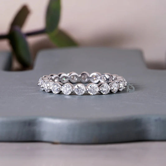2.7MM Round Moissanite Eternity Band, 14K White Gold Floating Bubble Wedding Ring for Women