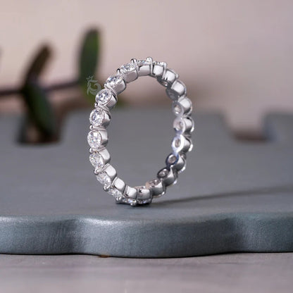 2.7MM Round Moissanite Eternity Band, 14K White Gold Floating Bubble Wedding Ring for Women
