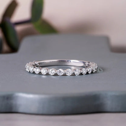 1.9MM Round Moissanite Band, 10K Gold Single Prong Wedding Ring for Women