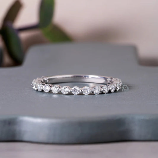 1.9MM Round Moissanite Band, 10K Gold Single Prong Wedding Ring for Women