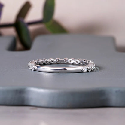 1.9MM Round Moissanite Band, 10K Gold Single Prong Wedding Ring for Women