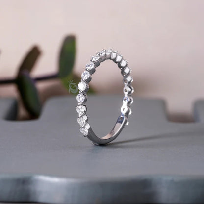1.9MM Round Moissanite Band, 10K Gold Single Prong Wedding Ring for Women