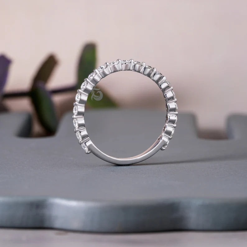 1.9MM Round Moissanite Band, 10K Gold Single Prong Wedding Ring for Women