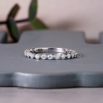 2MM Round Moissanite 3/4 Eternity Bubble Band, Stackable Floating Wedding Ring for Her