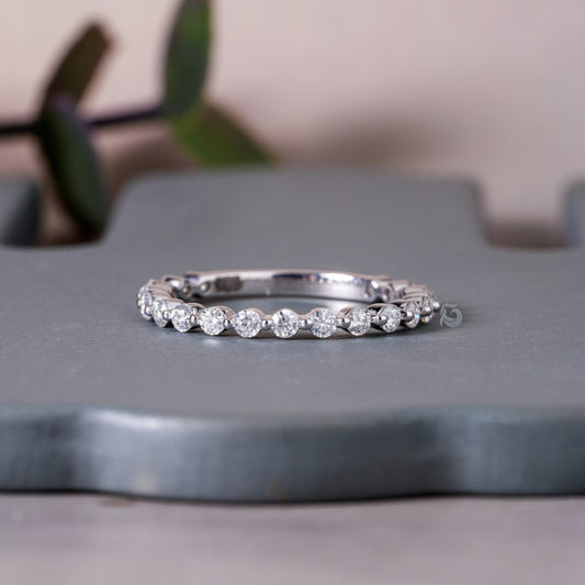 2MM Round Moissanite 3/4 Eternity Bubble Band, Stackable Floating Wedding Ring for Her