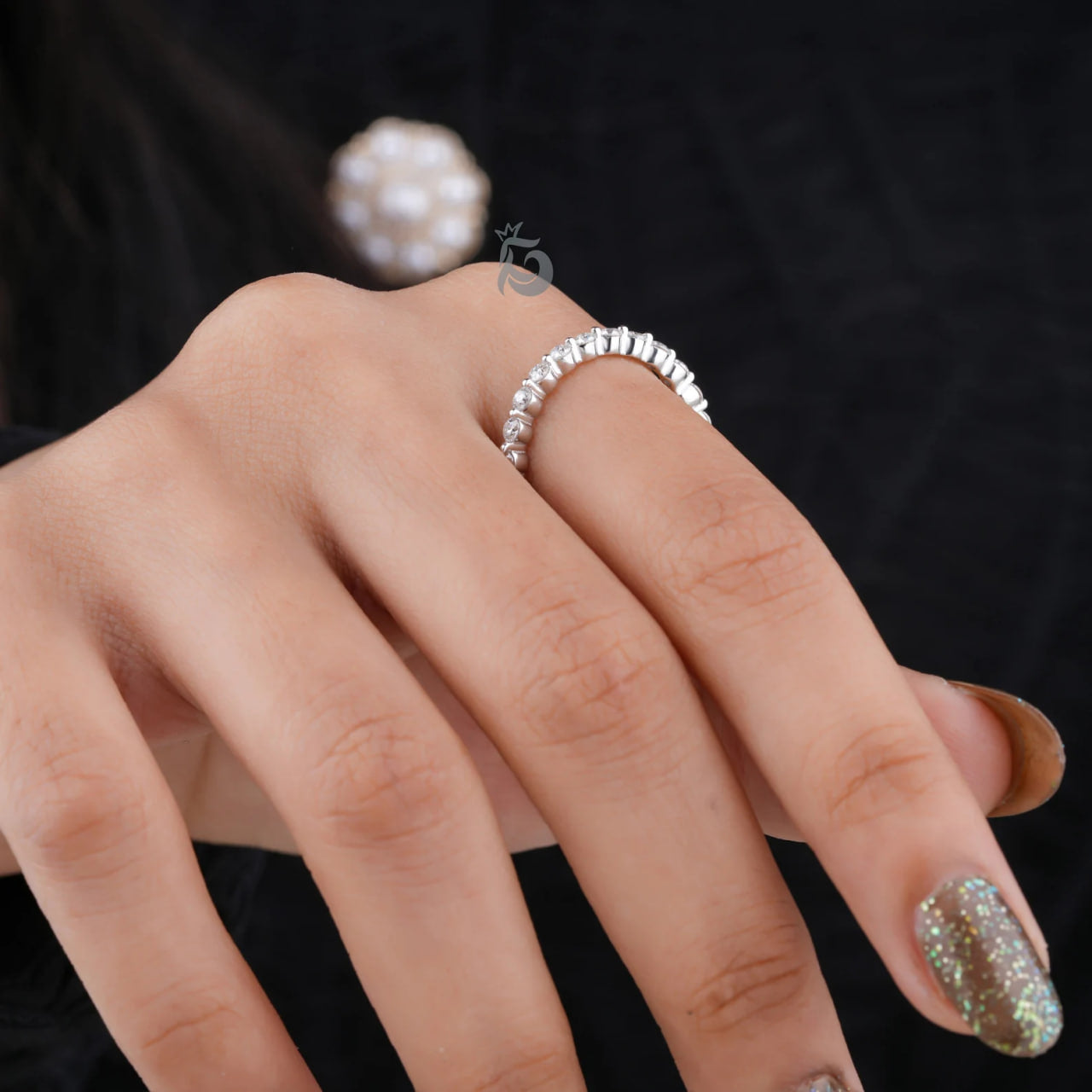 2MM Round Moissanite 3/4 Eternity Bubble Band, Stackable Floating Wedding Ring for Her