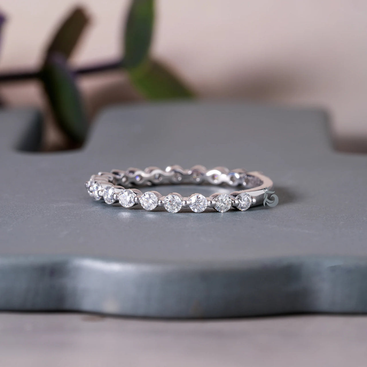 2MM Round Moissanite 3/4 Eternity Bubble Band, Stackable Floating Wedding Ring for Her