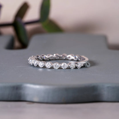 2MM Round Moissanite 3/4 Eternity Bubble Band, Stackable Floating Wedding Ring for Her