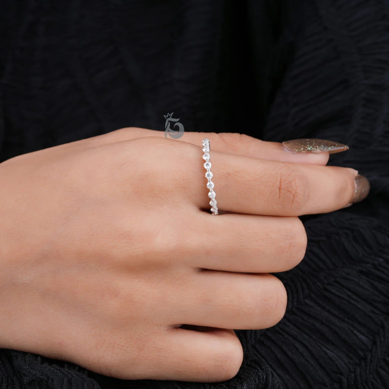 2MM Round Moissanite 3/4 Eternity Bubble Band, Stackable Floating Wedding Ring for Her