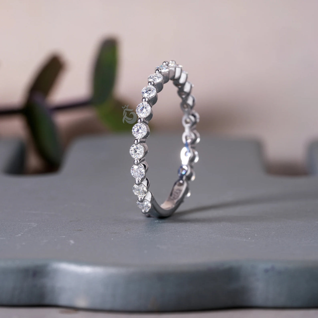 2MM Round Moissanite 3/4 Eternity Bubble Band, Stackable Floating Wedding Ring for Her