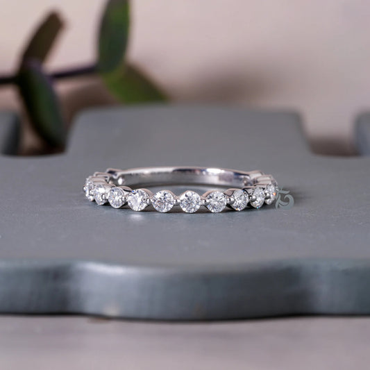 2.40MM Round Moissanite 3/4 Eternity Wedding Band, 10K Bubble Prong Stacking Ring for Her