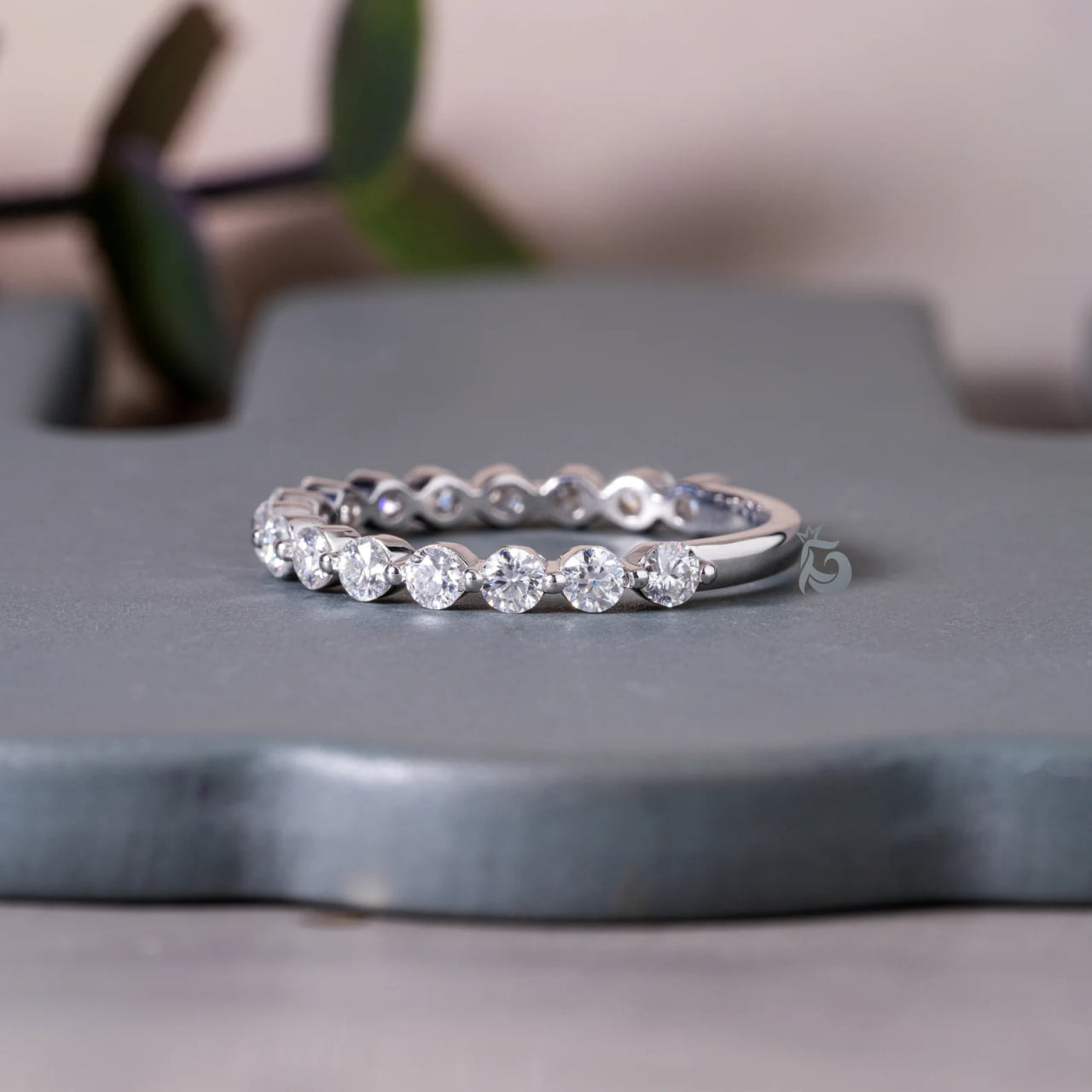 2.40MM Round Moissanite 3/4 Eternity Wedding Band, 10K Bubble Prong Stacking Ring for Her