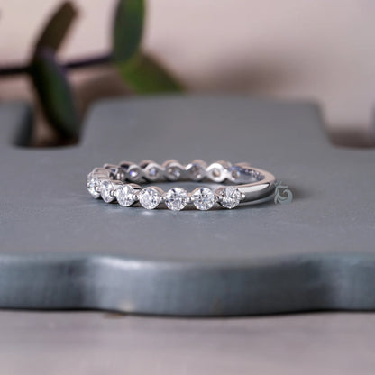 2.40MM Round Moissanite 3/4 Eternity Wedding Band, 10K Bubble Prong Stacking Ring for Her