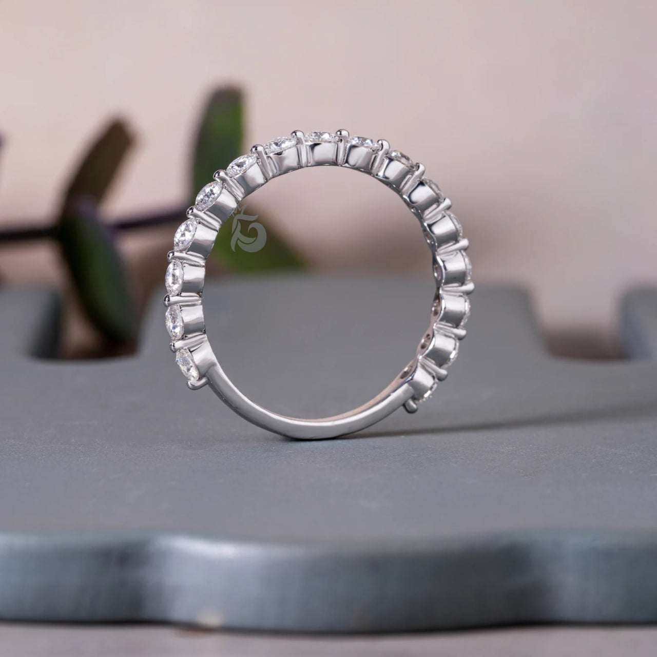 2.40MM Round Moissanite 3/4 Eternity Wedding Band, 10K Bubble Prong Stacking Ring for Her