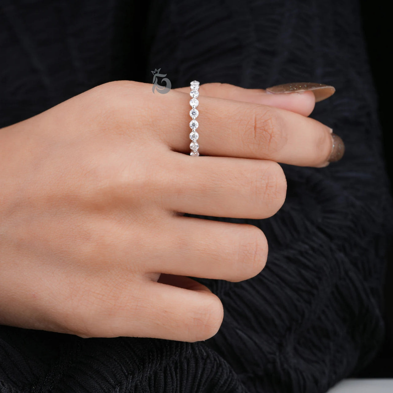 2.40MM Round Moissanite 3/4 Eternity Wedding Band, 10K Bubble Prong Stacking Ring for Her
