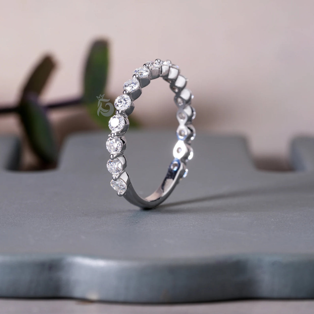 2.40MM Round Moissanite 3/4 Eternity Wedding Band, 10K Bubble Prong Stacking Ring for Her